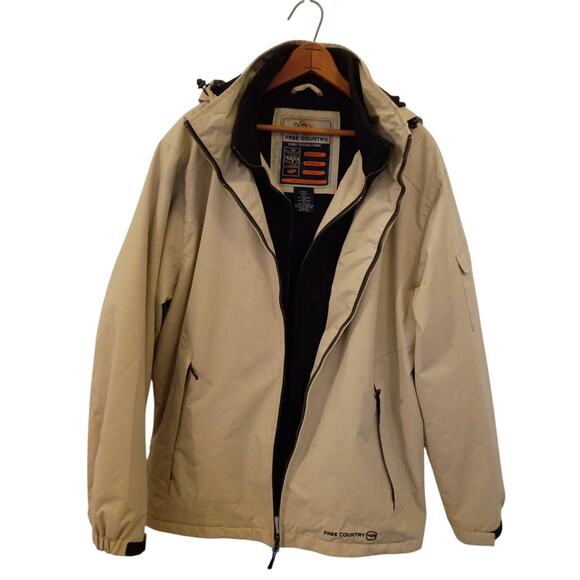 Men's Free Country Large All Weather Lightweight Hooded Jacket Khaki Black - Picture 1 of 13